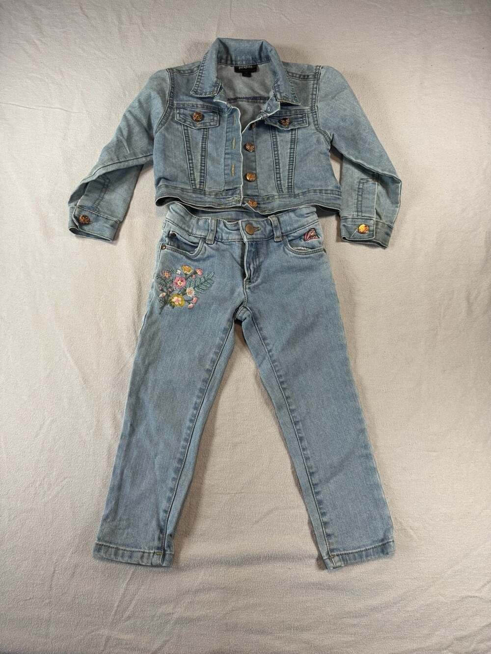 Carter's & Picapino Girls 3T Denim Jacket & Floral Jeans Outfit Set